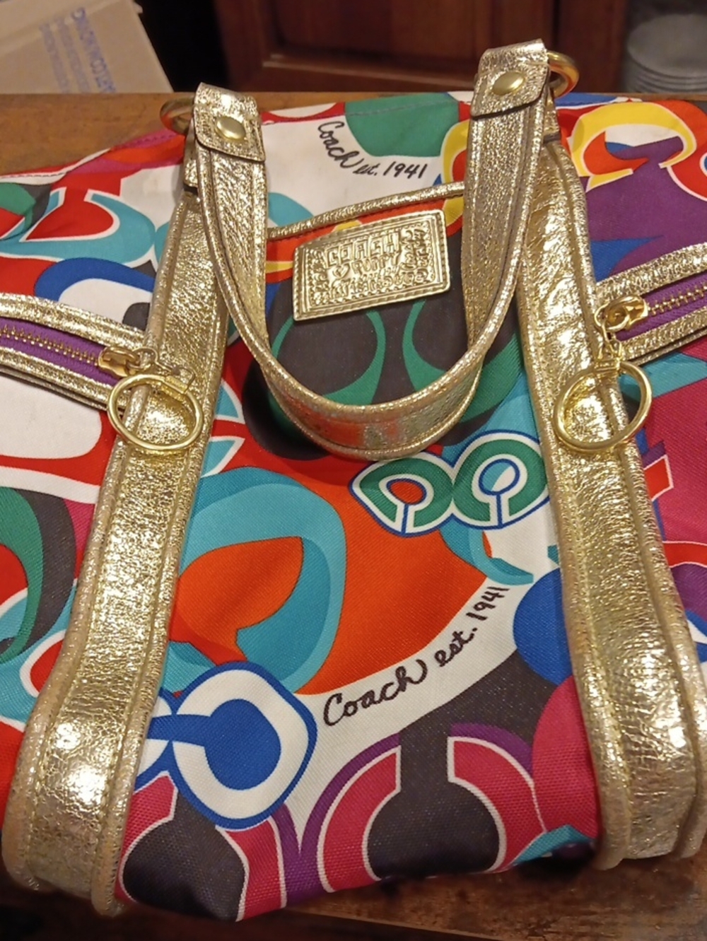 VTG Coach Poppy Pop C Signature Spotlight Bag 13830 Multicolor / Gold
